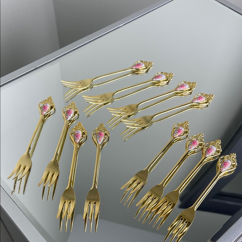 Gorham Gold and Pink Flatware Set of 12